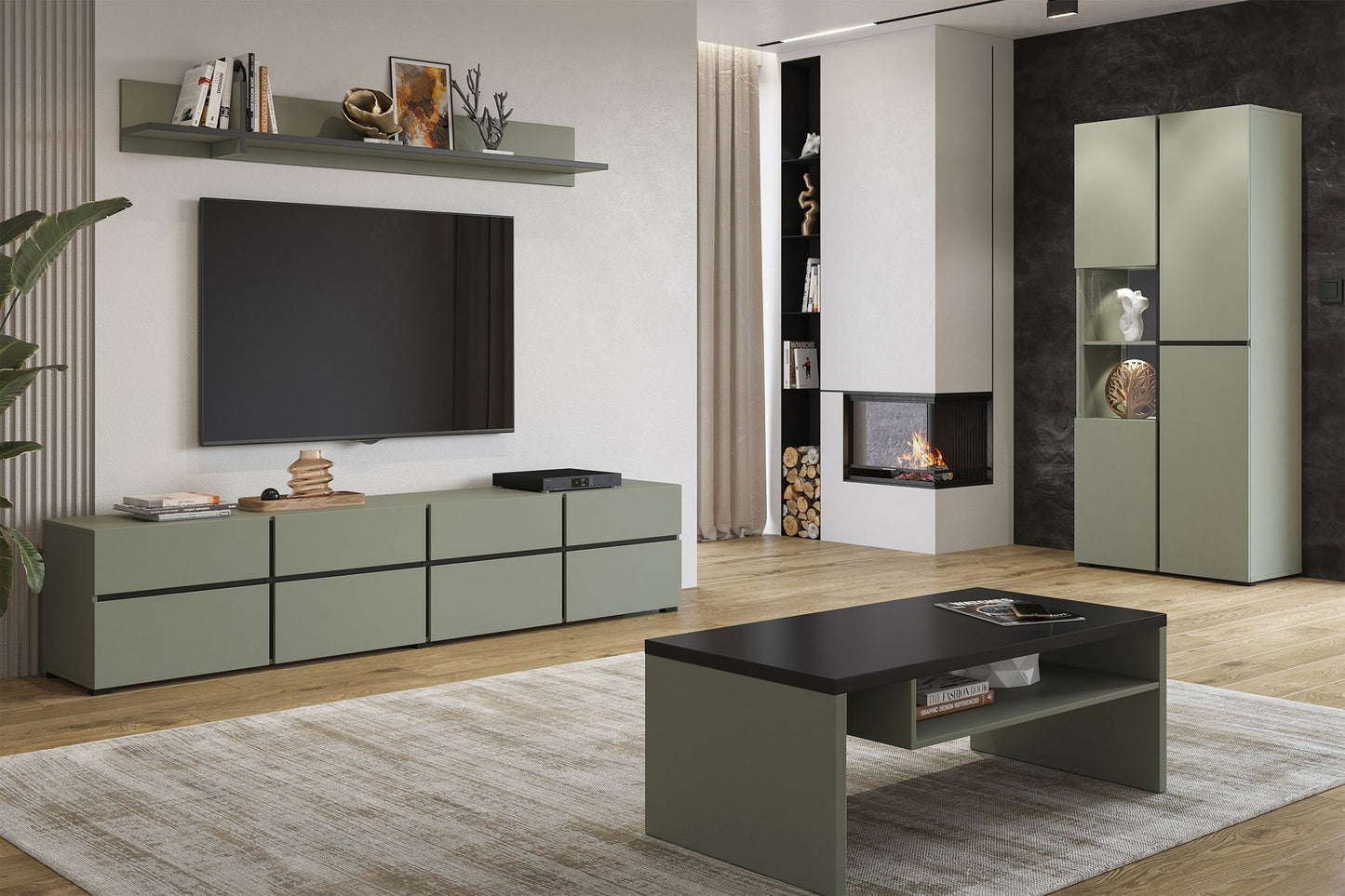 Vitrīnas skapis Krosit kolekcija 79/183/40 cm zaļs/melns - N1 Home