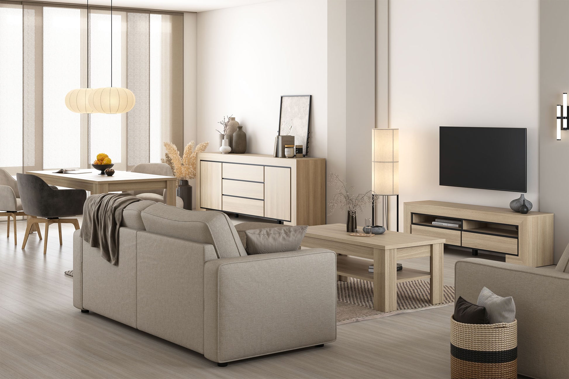 TV skapis Cabira II 160/41/51 cm elegants ozols/melns - N1 Home