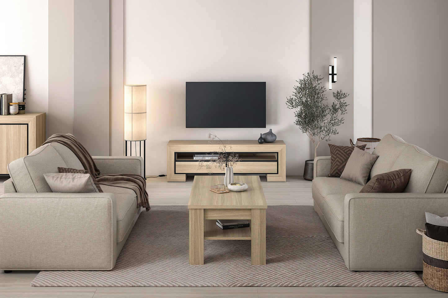 TV skapis Cabira II 160/41/51 cm elegants ozols/melns - N1 Home