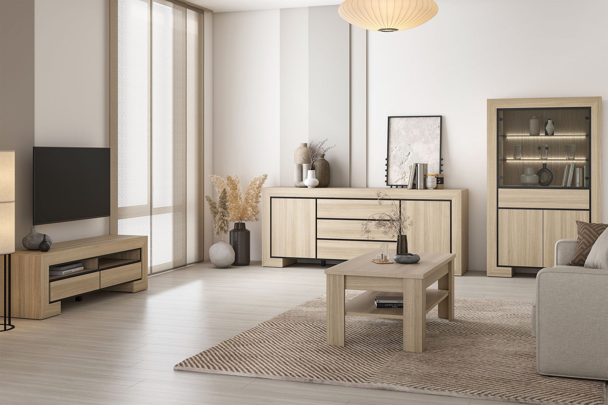 TV skapis Cabira II 160/41/51 cm elegants ozols/melns - N1 Home