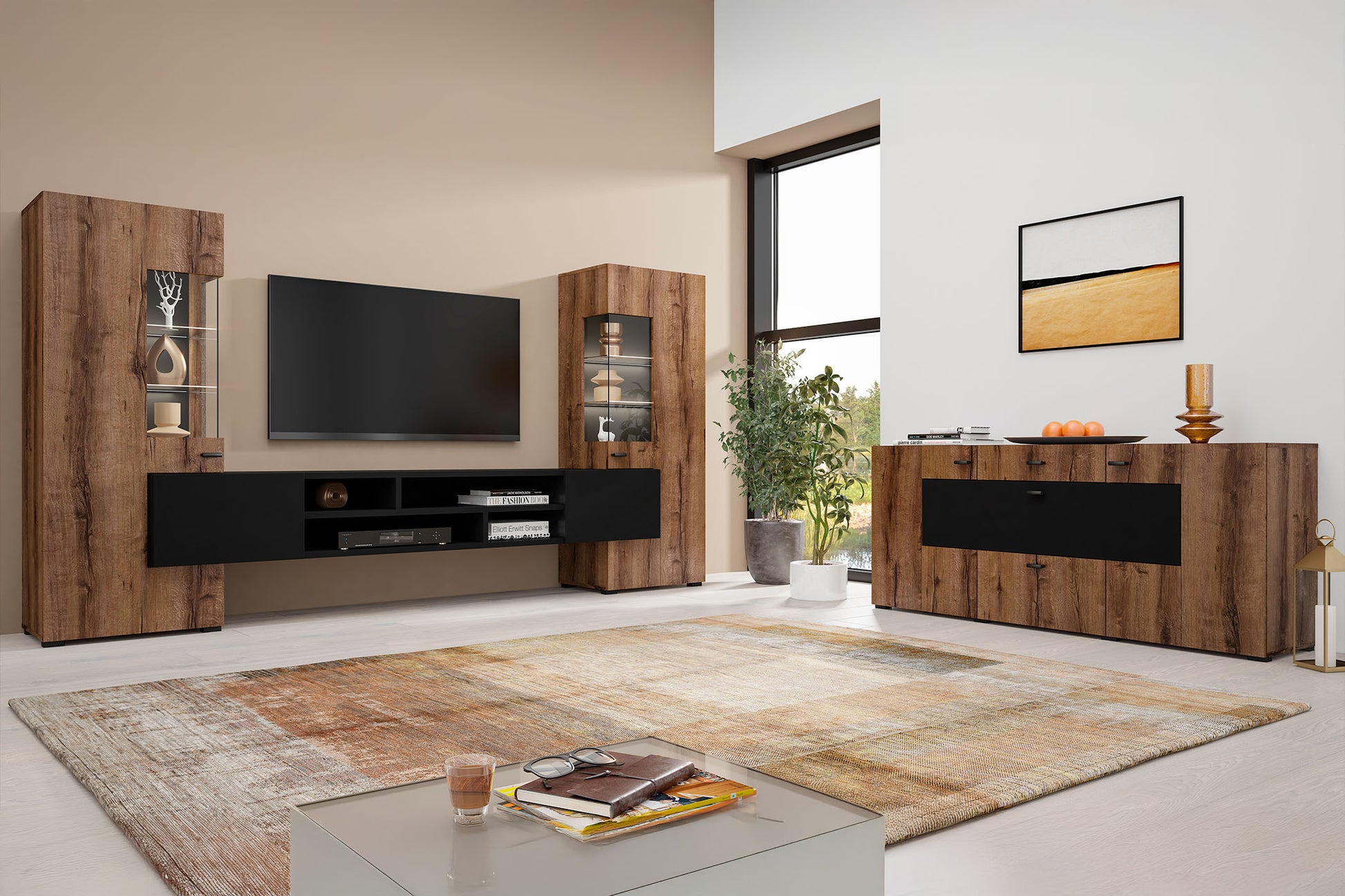 Kumode Cobas 165/39/71 cm Monasteri ozols/melns oniks - N1 Home