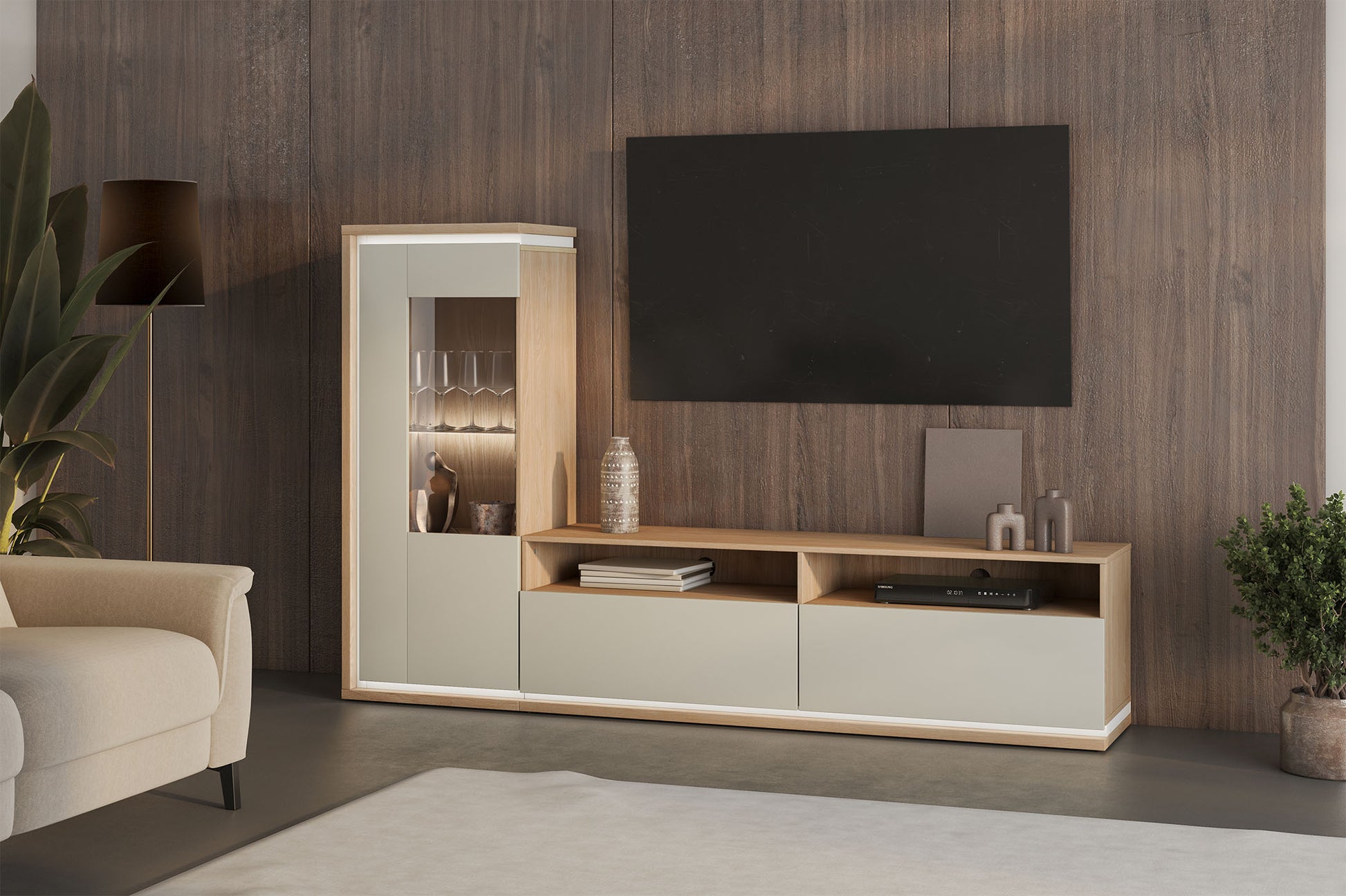 Sienas bloks Dors 270/201/41 cm eļļots ozols/kašmirs - N1 Home