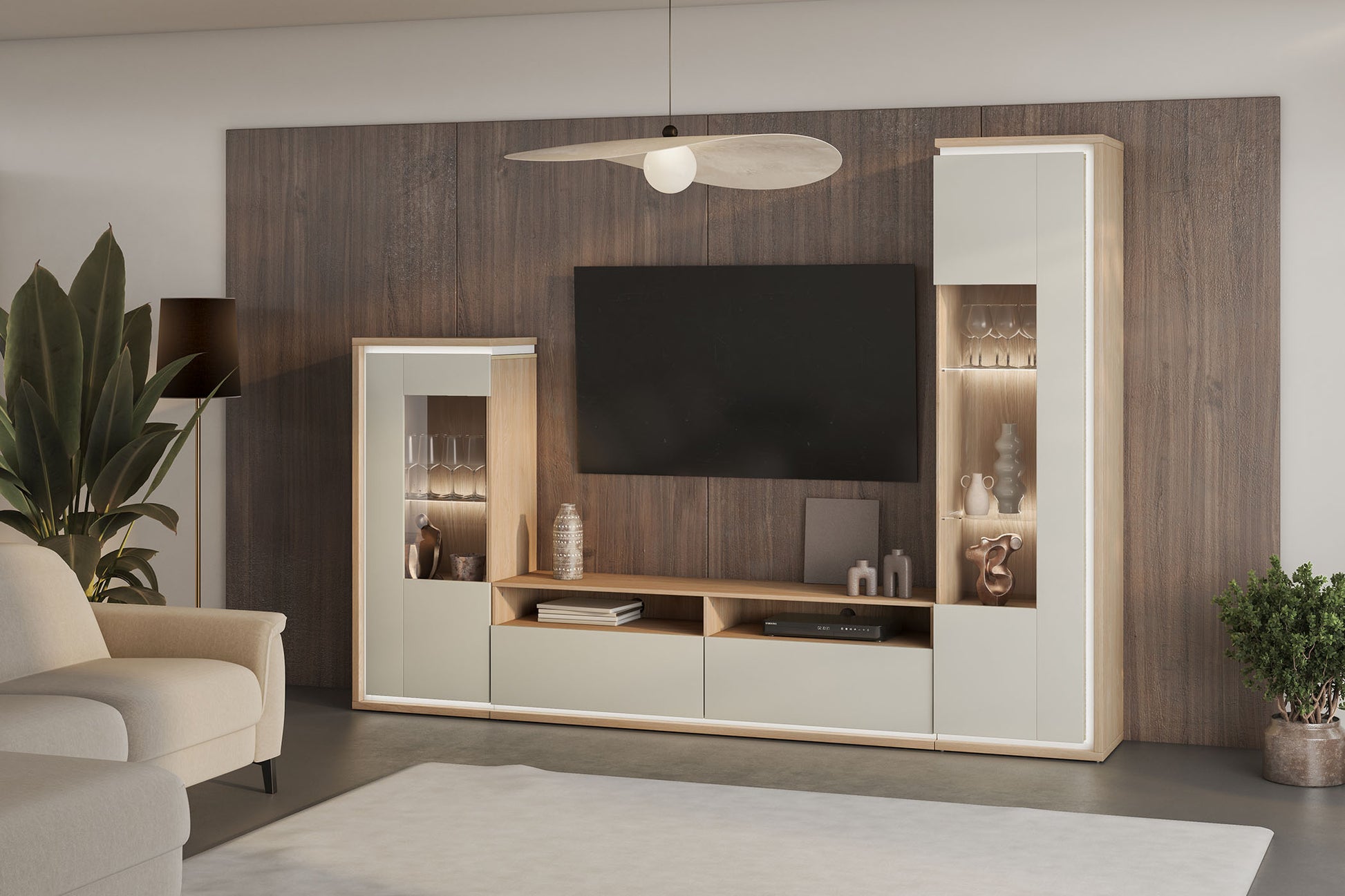 Sienas bloks Dors 270/201/41 cm eļļots ozols/kašmirs - N1 Home