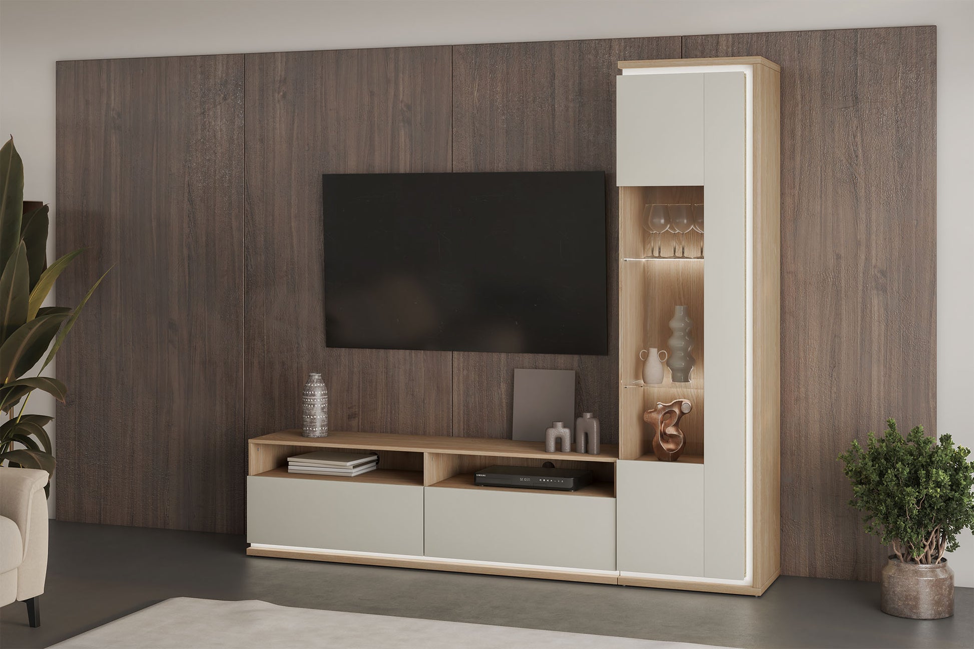 Sienas bloks Dors 270/201/41 cm eļļots ozols/kašmirs - N1 Home