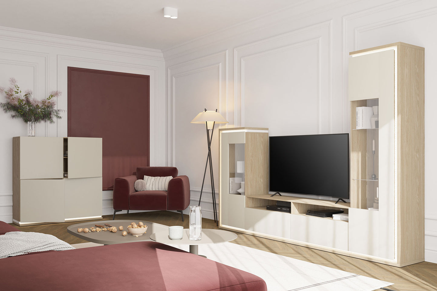 Sienas bloks Dors 270/201/41 cm eļļots ozols/kašmirs - N1 Home