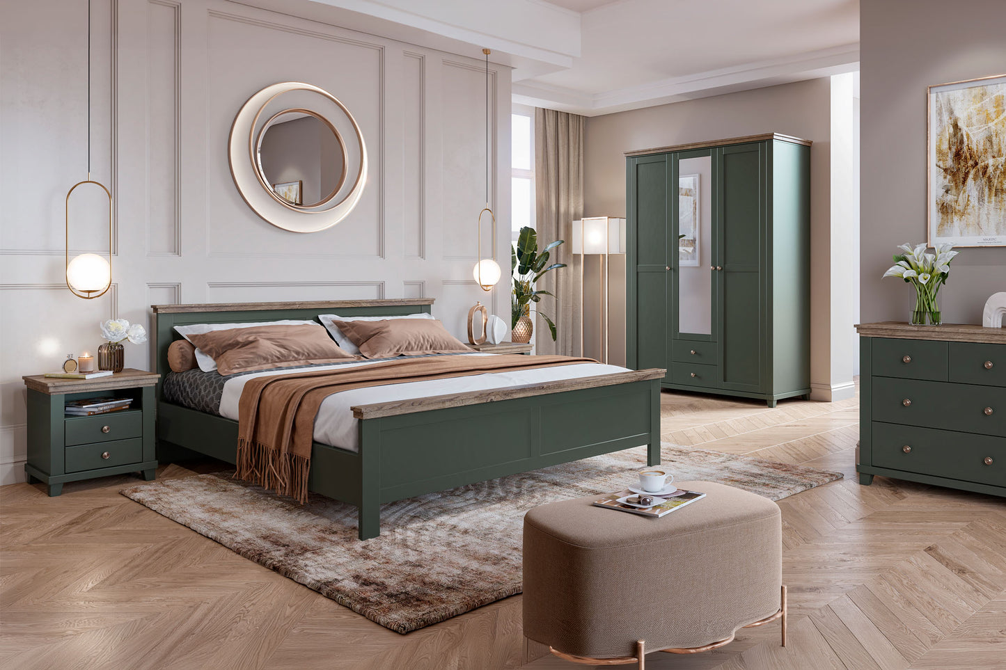 Naktsskapis Evtar 52/54/42 cm zaļs/Lefkas ozols