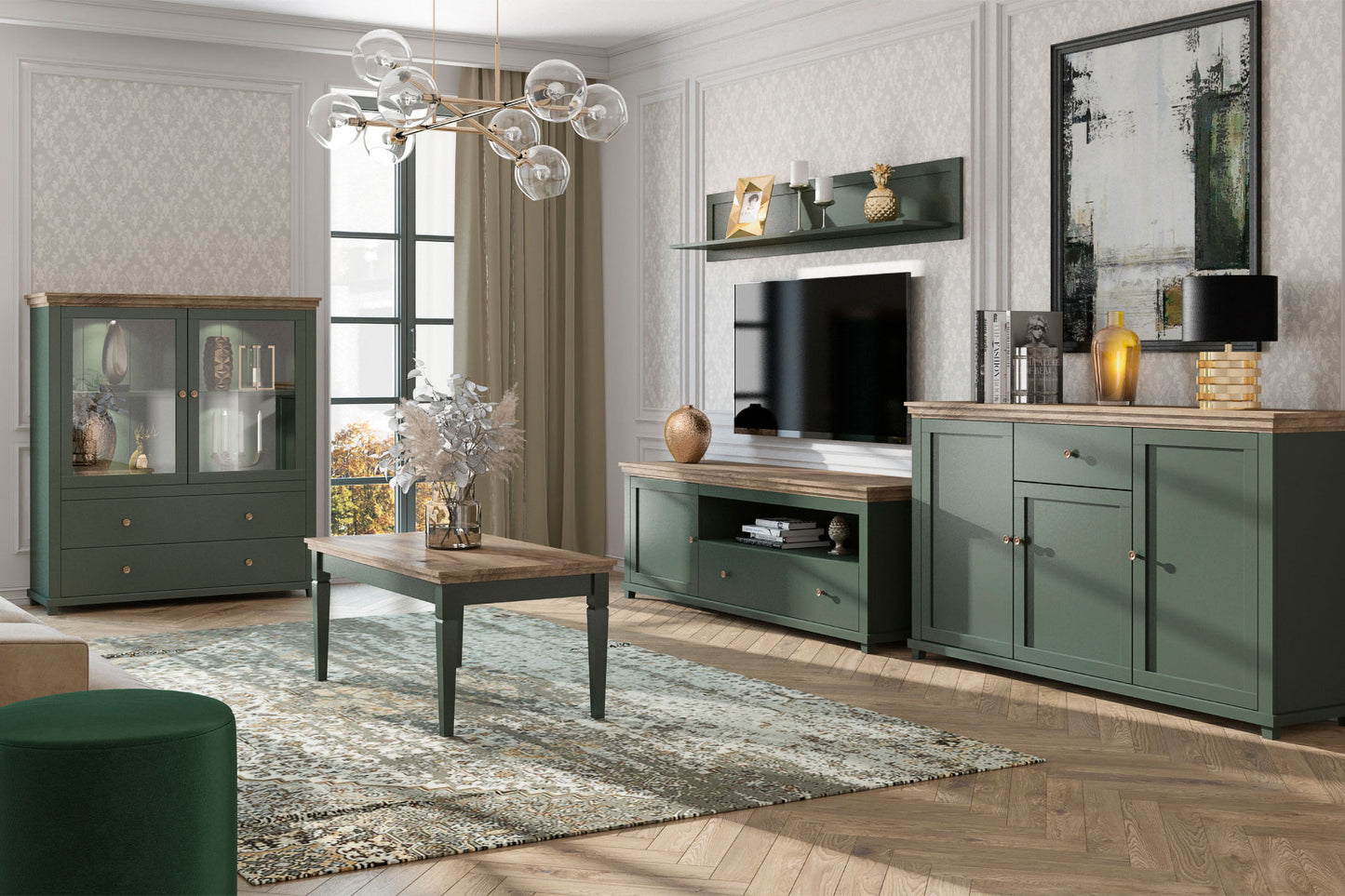 Kumode Evtar 160/93/42 cm zaļs/Lefkas ozols - N1 Home