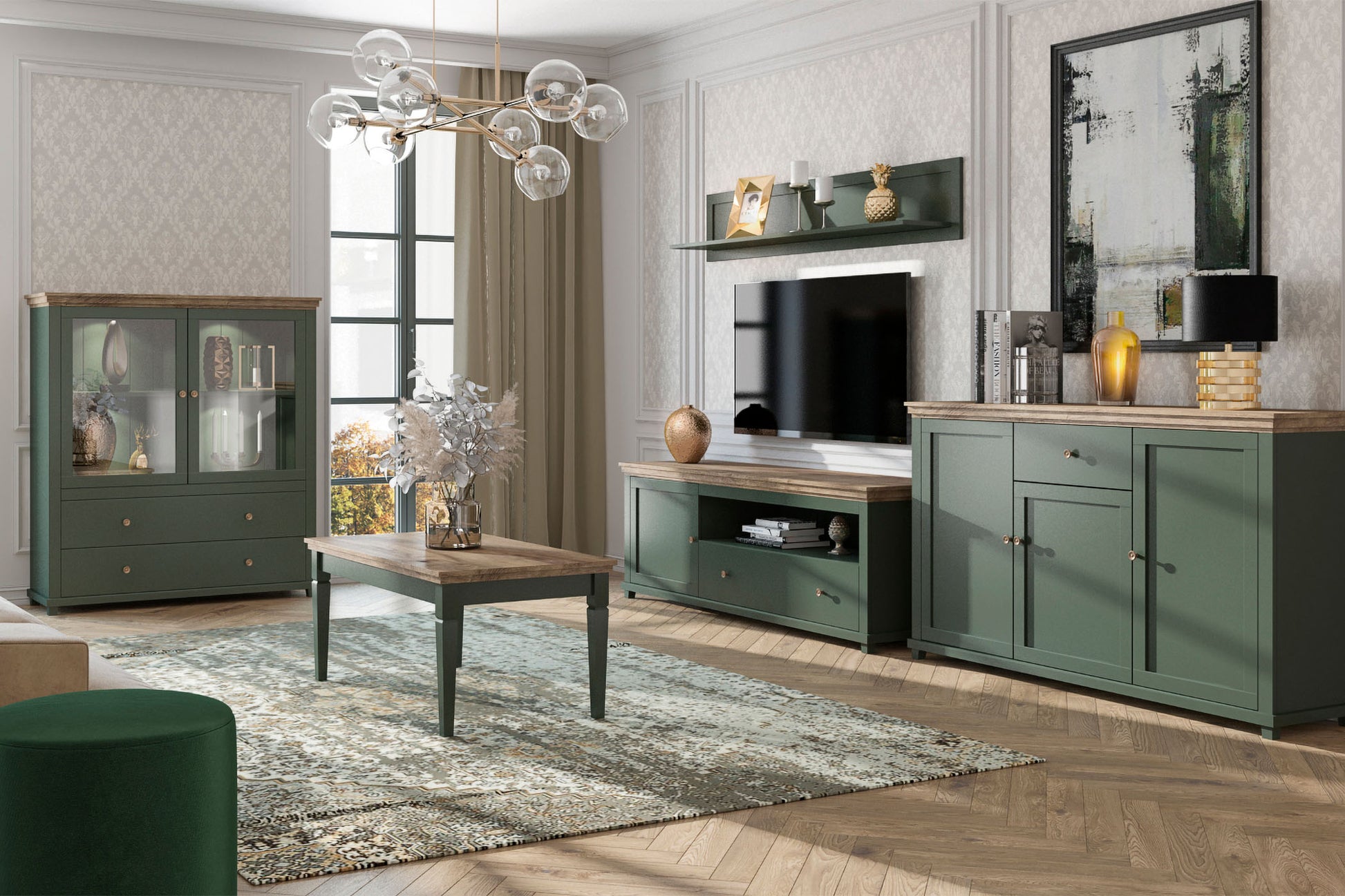 Skapis Evtar 71/200/42 cm zaļs/Lefkas ozols - N1 Home