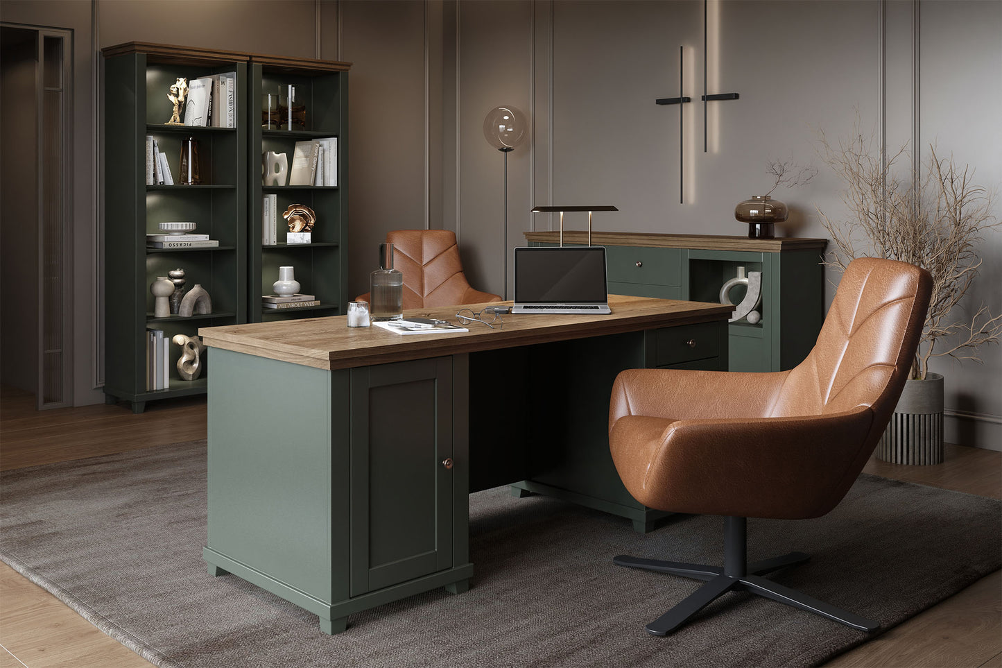 Rakstāmgalds Evtar 140/70/77 cm zaļs/Lefkas ozolkoka lamināts - N1 Home