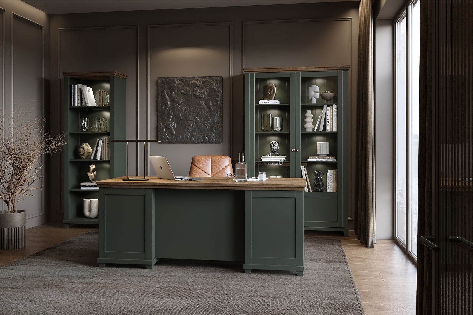 Grāmatu plaukts  Evtar 71/200/42 cm zaļs/Lefkas ozolkoka lamināts - N1 Home