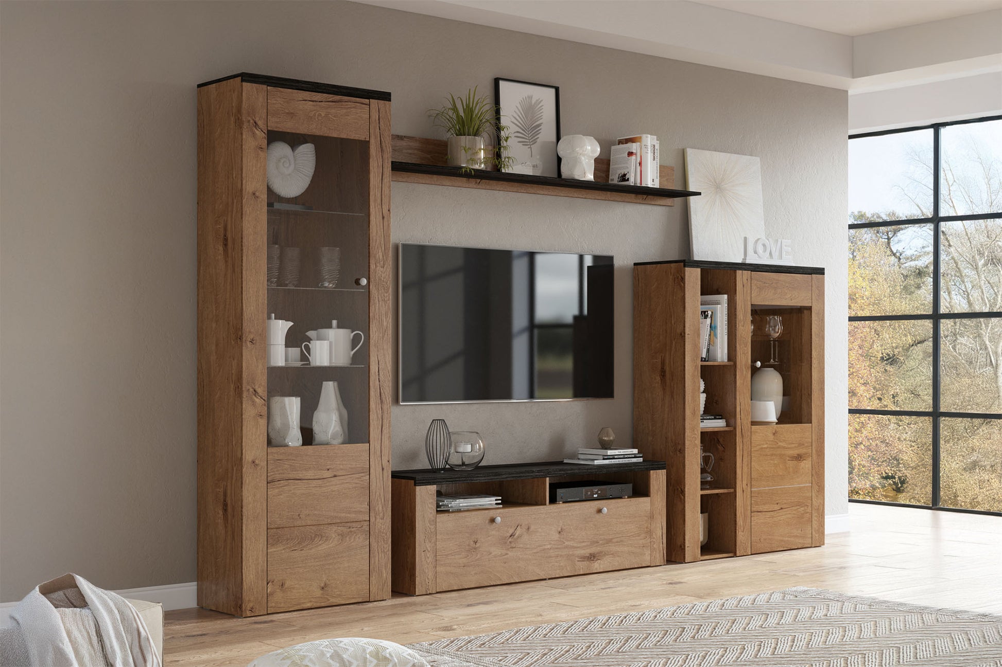 Kumode Laroš 155/130/37 cm Lefkas ozols/pieskārienkoks - N1 Home