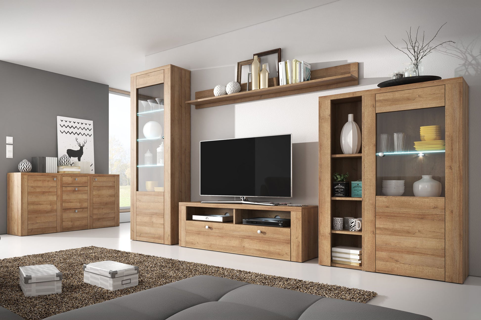 Kumode Laroš 155/85/37 cm Rivjēras gaišais ozols - N1 Home