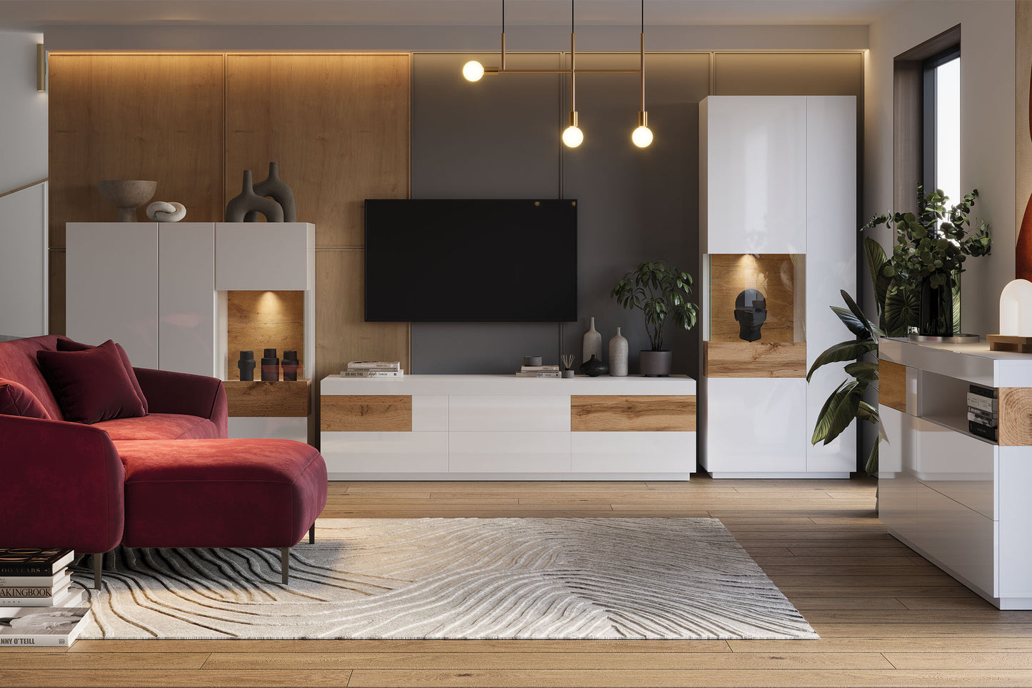 Kumode Solani 219/85/40 cm balts/Votan ozols - N1 Home