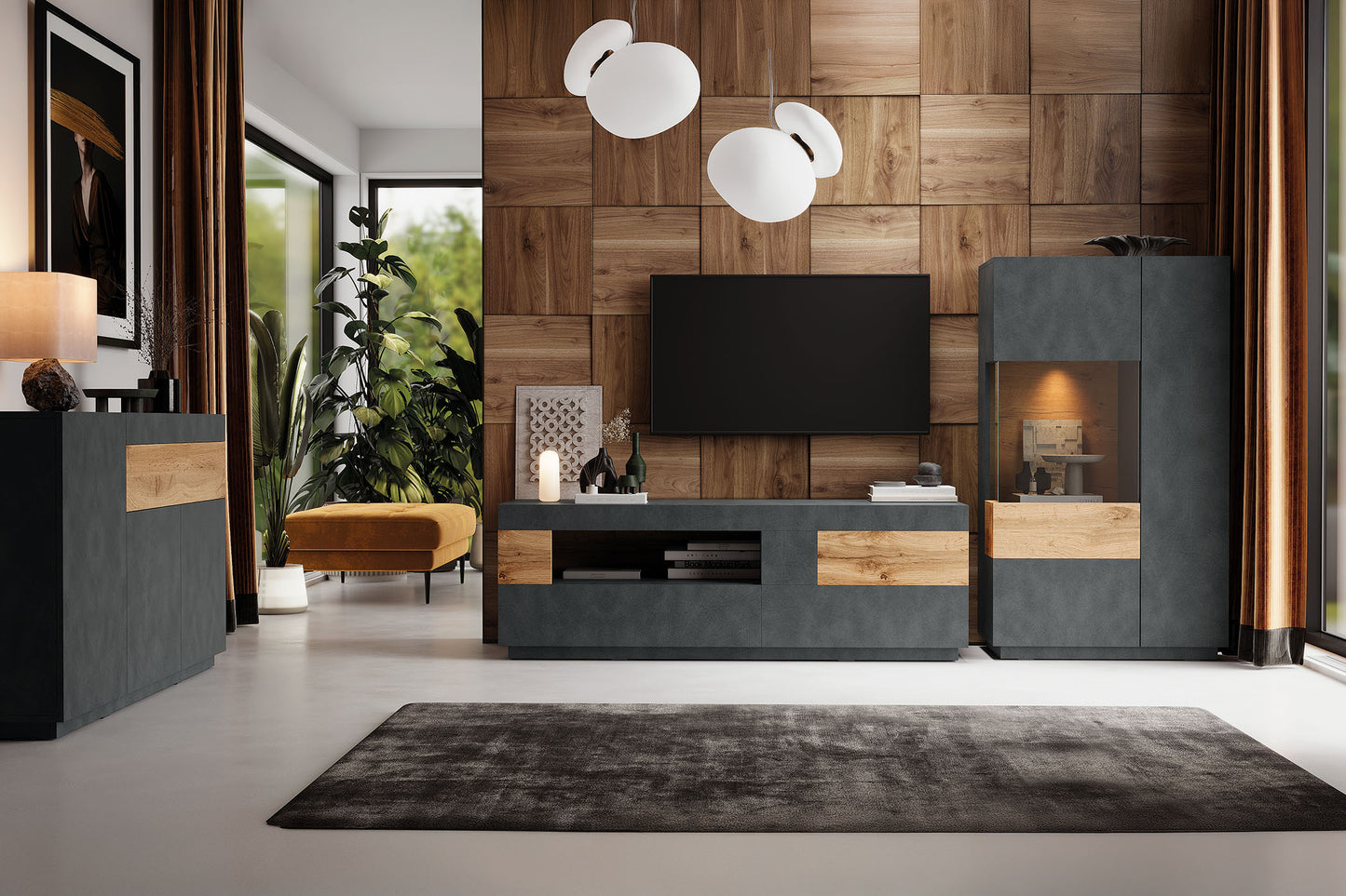 Skapis Solani 80/207/40 cm antracīts/Votan ozols - N1 Home