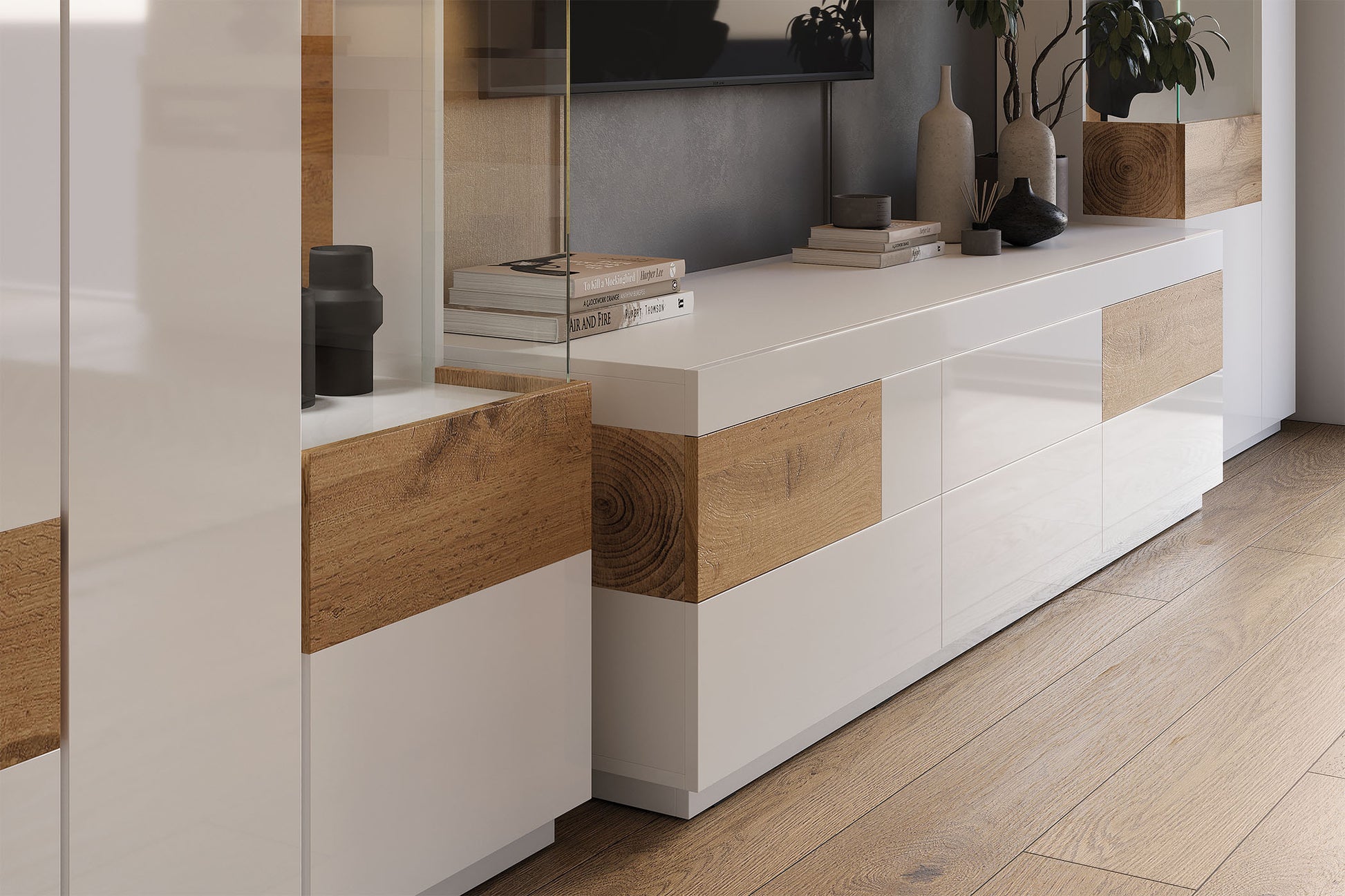 Kumode Solani 169/85/40 cm balts/Votan ozols - N1 Home