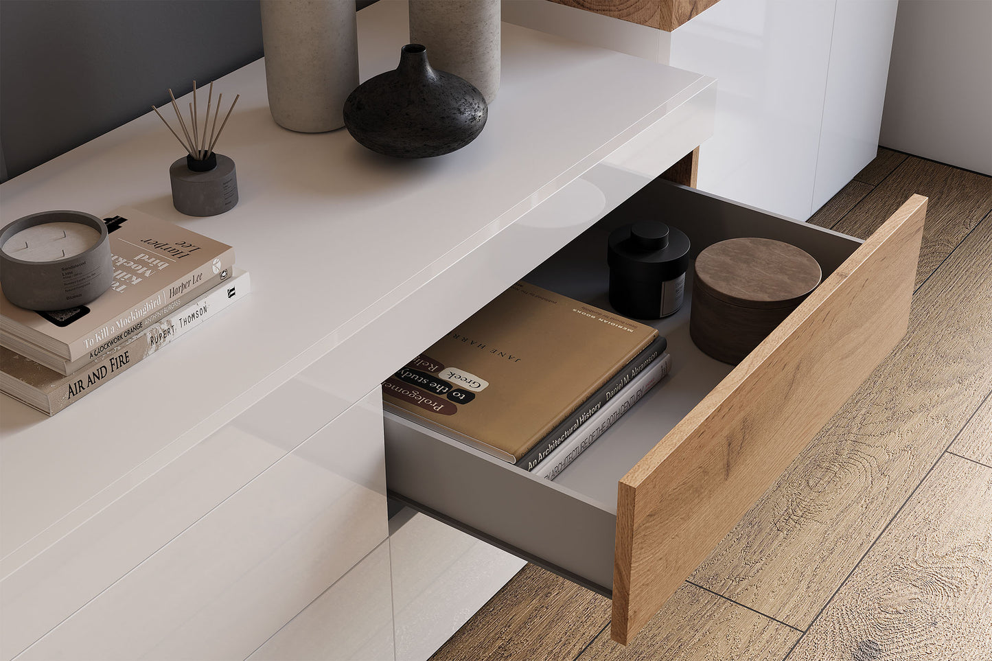 Kumode Solani 130/139/40 cm balts/Votan ozols - N1 Home