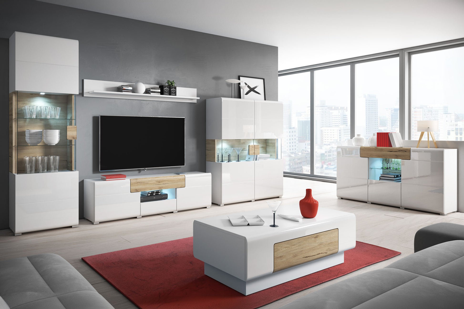 Kumode Tola 147/39/131 cm balts/San Remo ozols - N1 Home