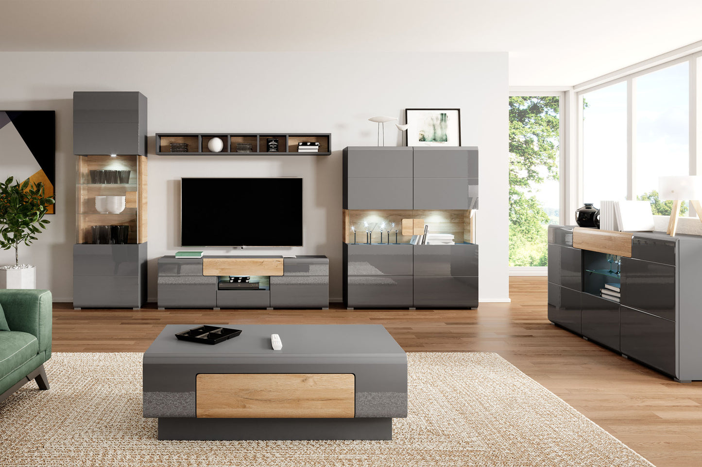 TV skapis Tola 159/39/47 cm antracīts/Grandson ozols