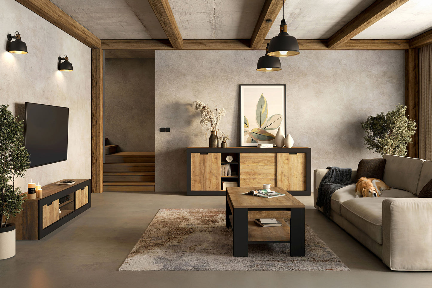 Kumode Valor 220/45/85 cm samdal ozols/melns - N1 Home