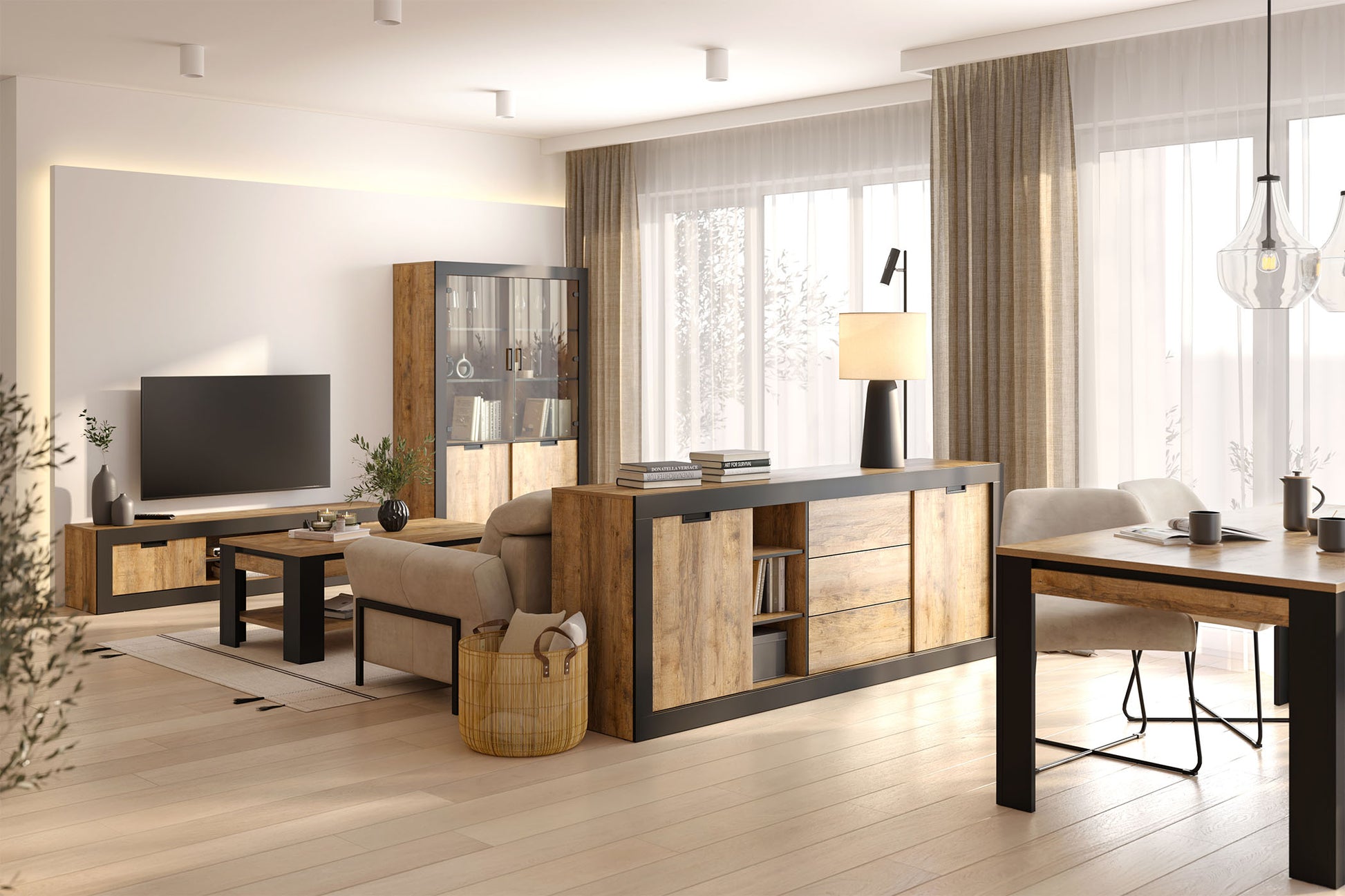 TV skapis Valor 180/42/40 cm samdal ozols/melns - N1 Home