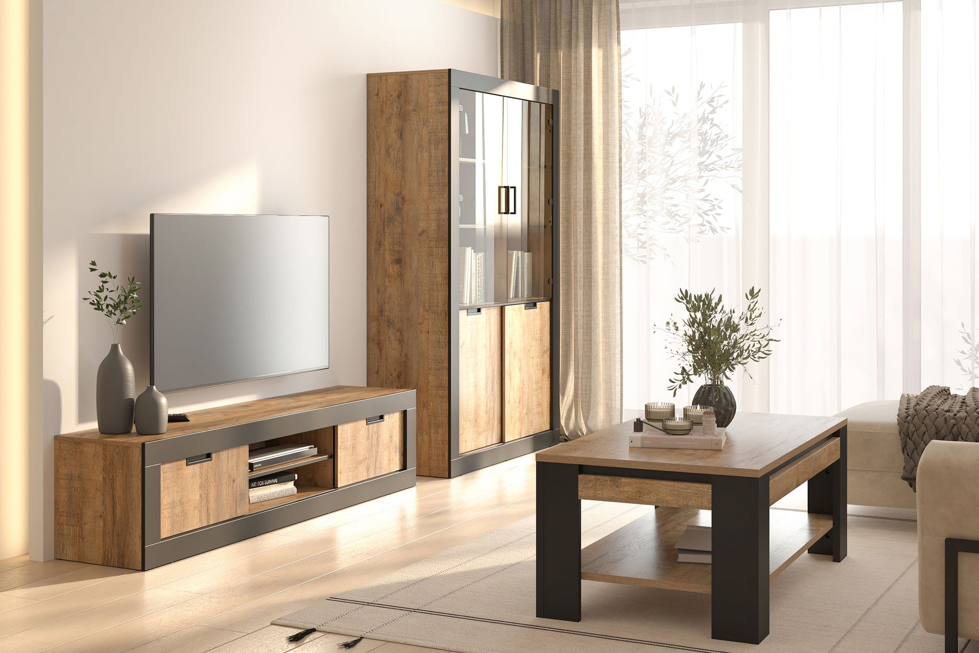 TV skapis Valor 180/42/40 cm samdal ozols/melns - N1 Home