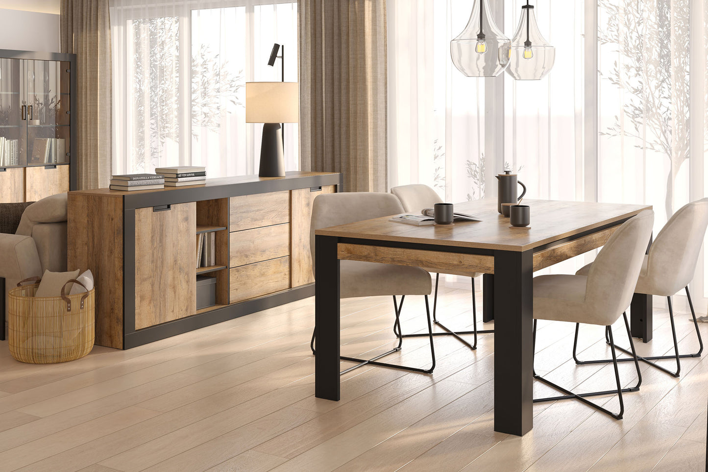 Kumode Valor 220/45/85 cm samdal ozols/melns - N1 Home