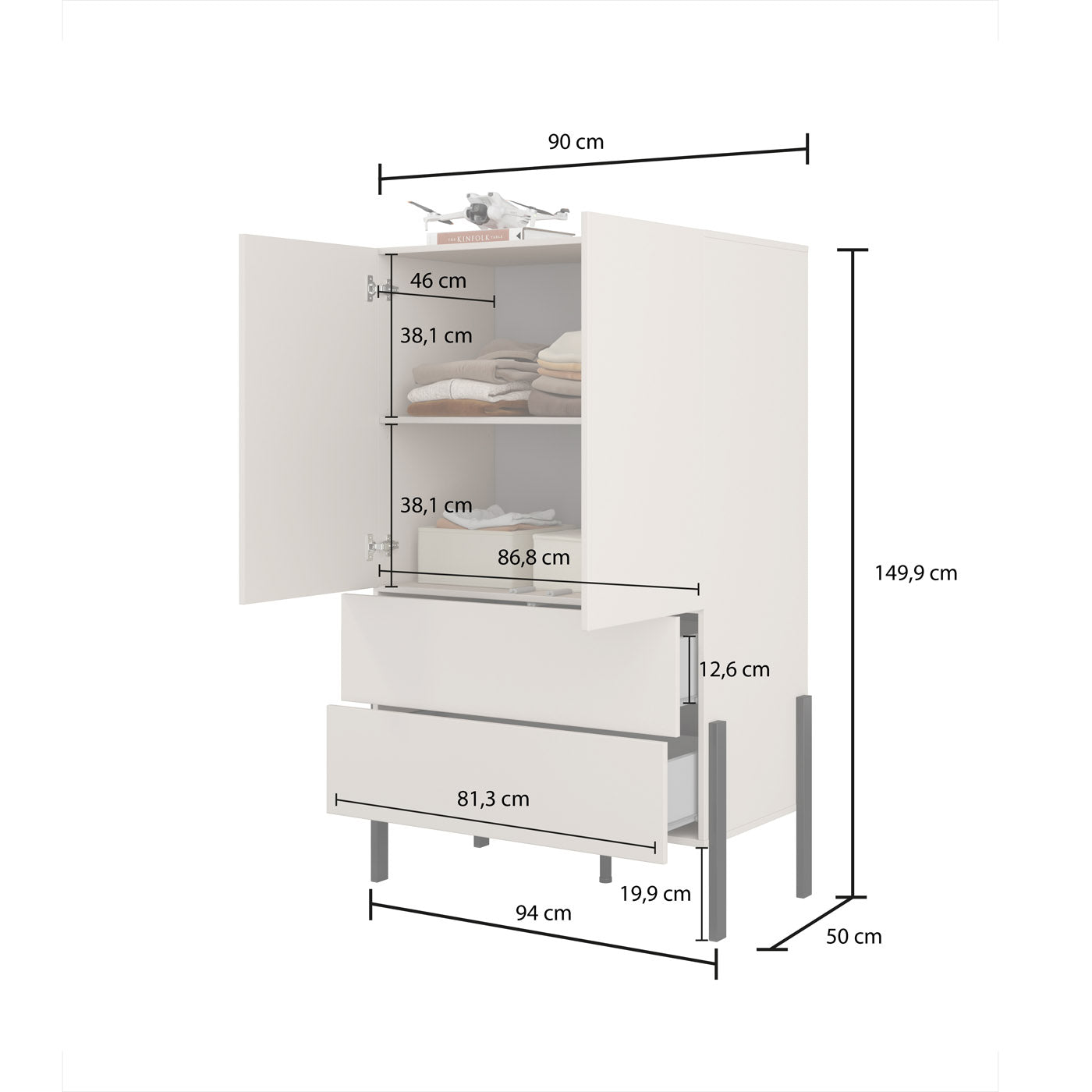 Kumode Jukka 94/150/50 cm kašmirs - N1 Home
