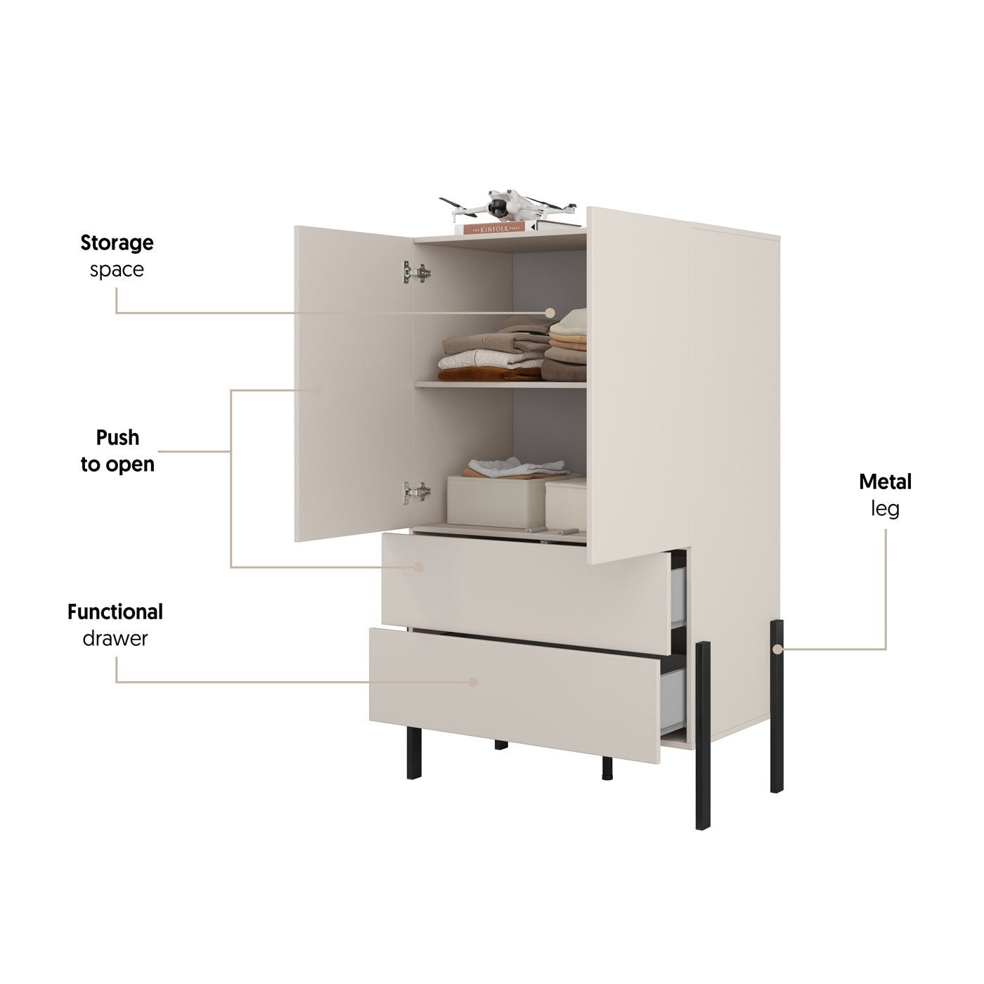 Kumode Jukka 94/150/50 cm kašmirs - N1 Home