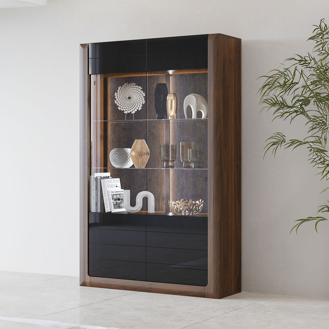 Skapis Kavasari 129/200/41 cm Kolumbijas valrieksts/melns