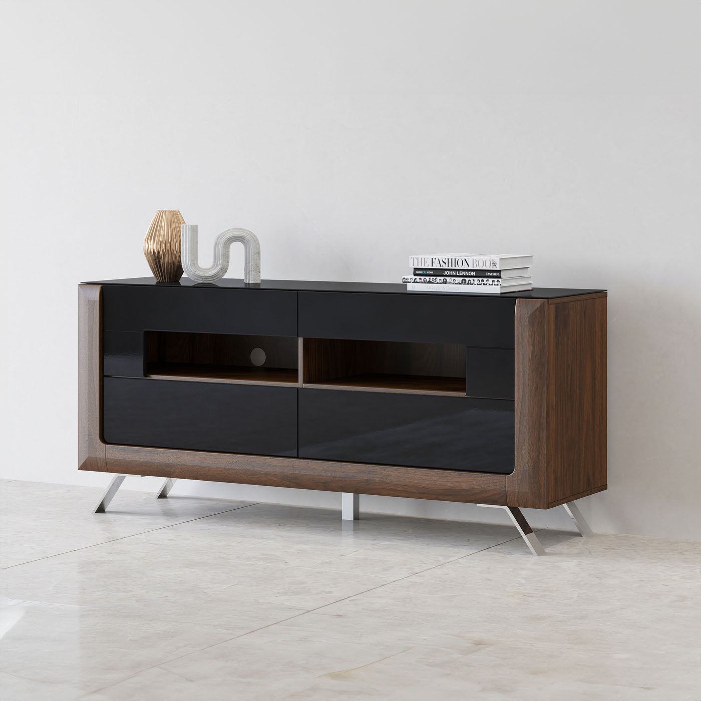 TV skapis Kavasari 161/48/73 cm Kolumbijas valrieksts/melns - N1 Home