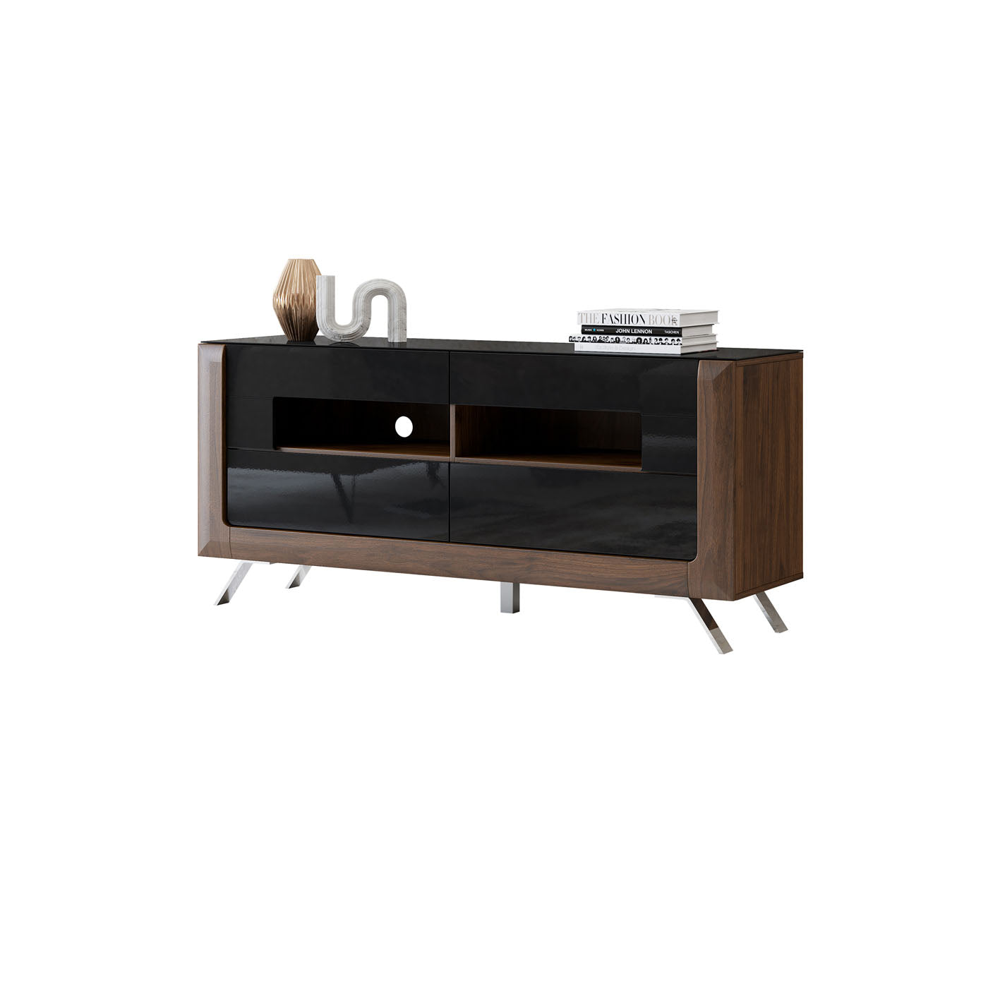 TV skapis Kavasari 161/48/73 cm Kolumbijas valrieksts/melns - N1 Home