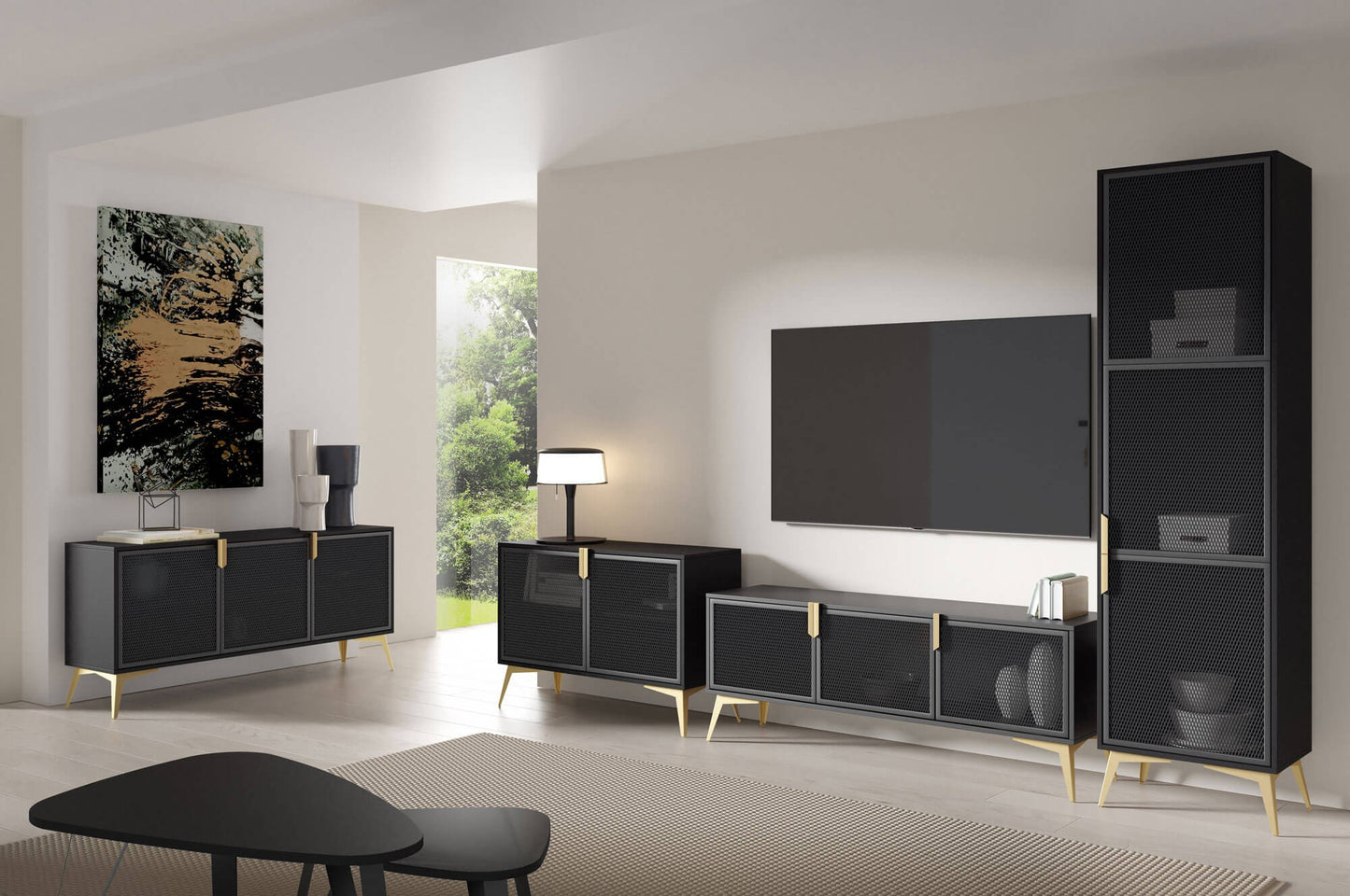 TV skapis Bravis 116/38/62 cm melns/zelts - N1 Home