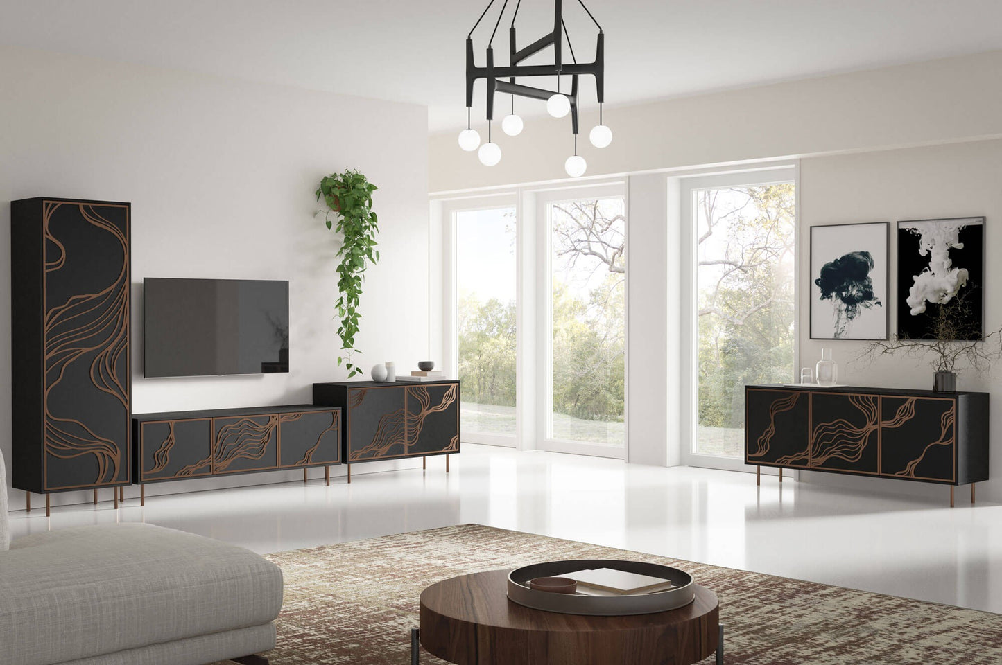 Kumode Maros 164.5/42/77 cm melns/zelts - N1 Home