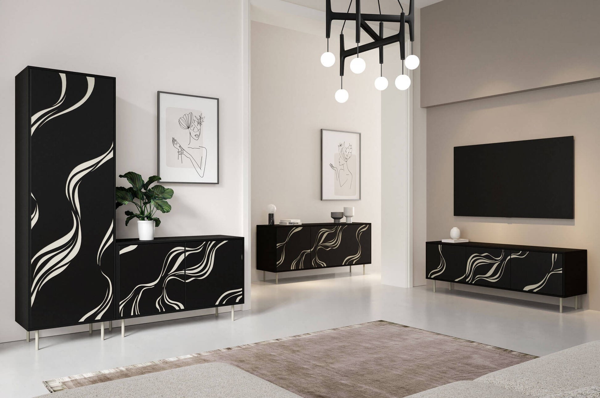 Kumode Vinto 110/42/77 cm melns/kašmirs - N1 Home