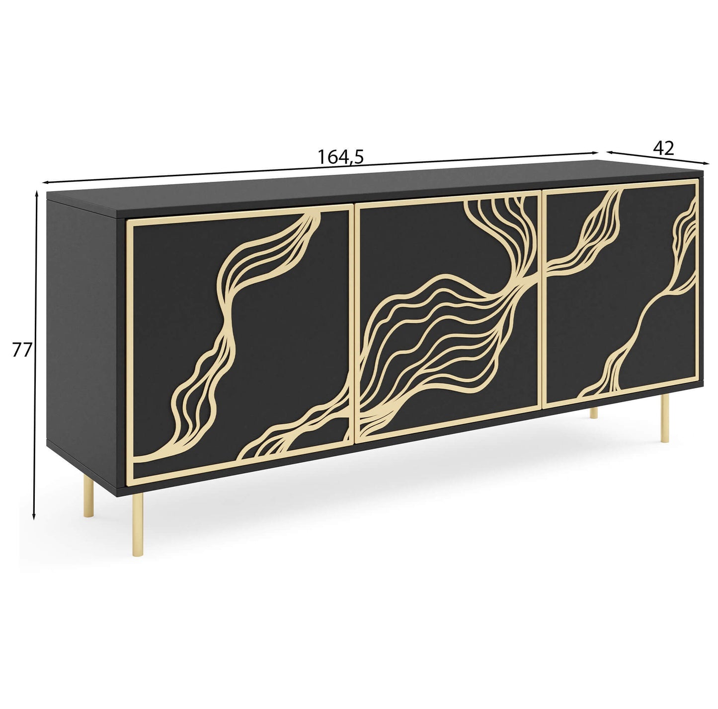 Kumode Maros 164.5/42/77 cm melns/zelts - N1 Home