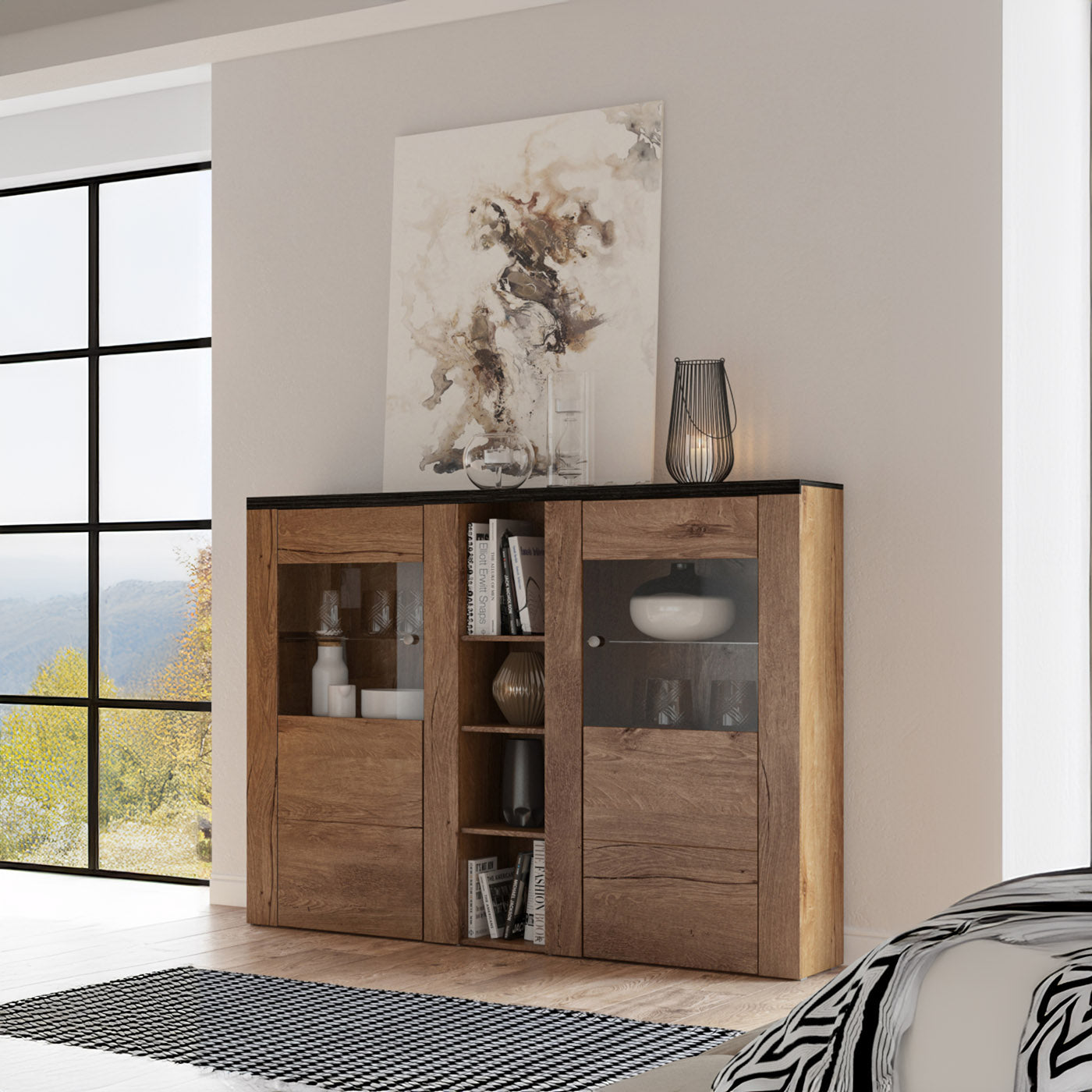 Kumode Laroš 155/130/37 cm Lefkas ozols/pieskārienkoks - N1 Home