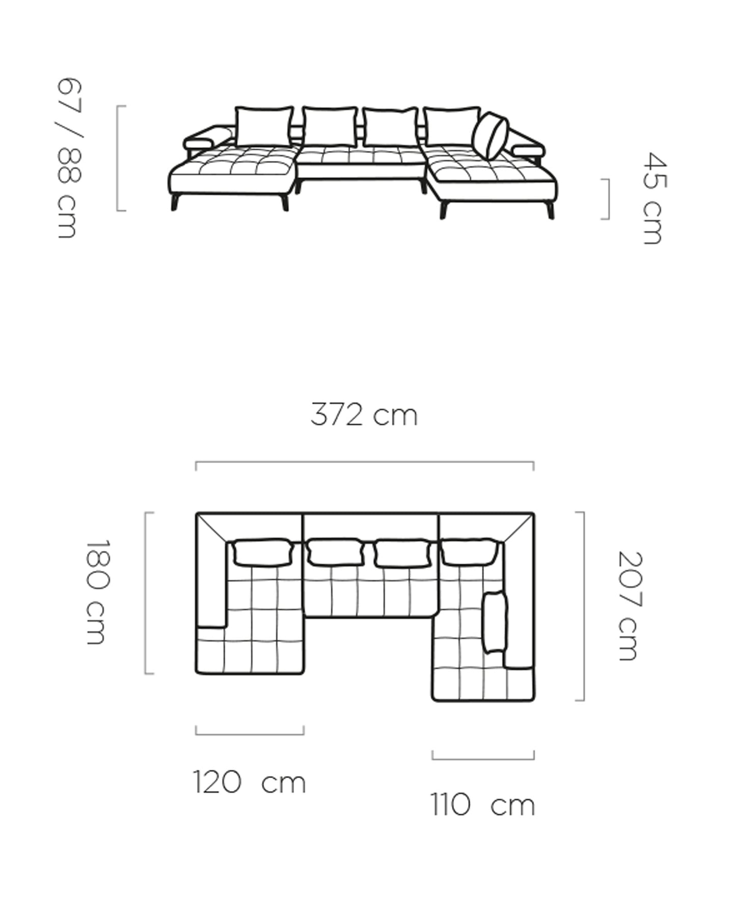 Dīvāns MOLLA 372/180/207 cm - N1 Home