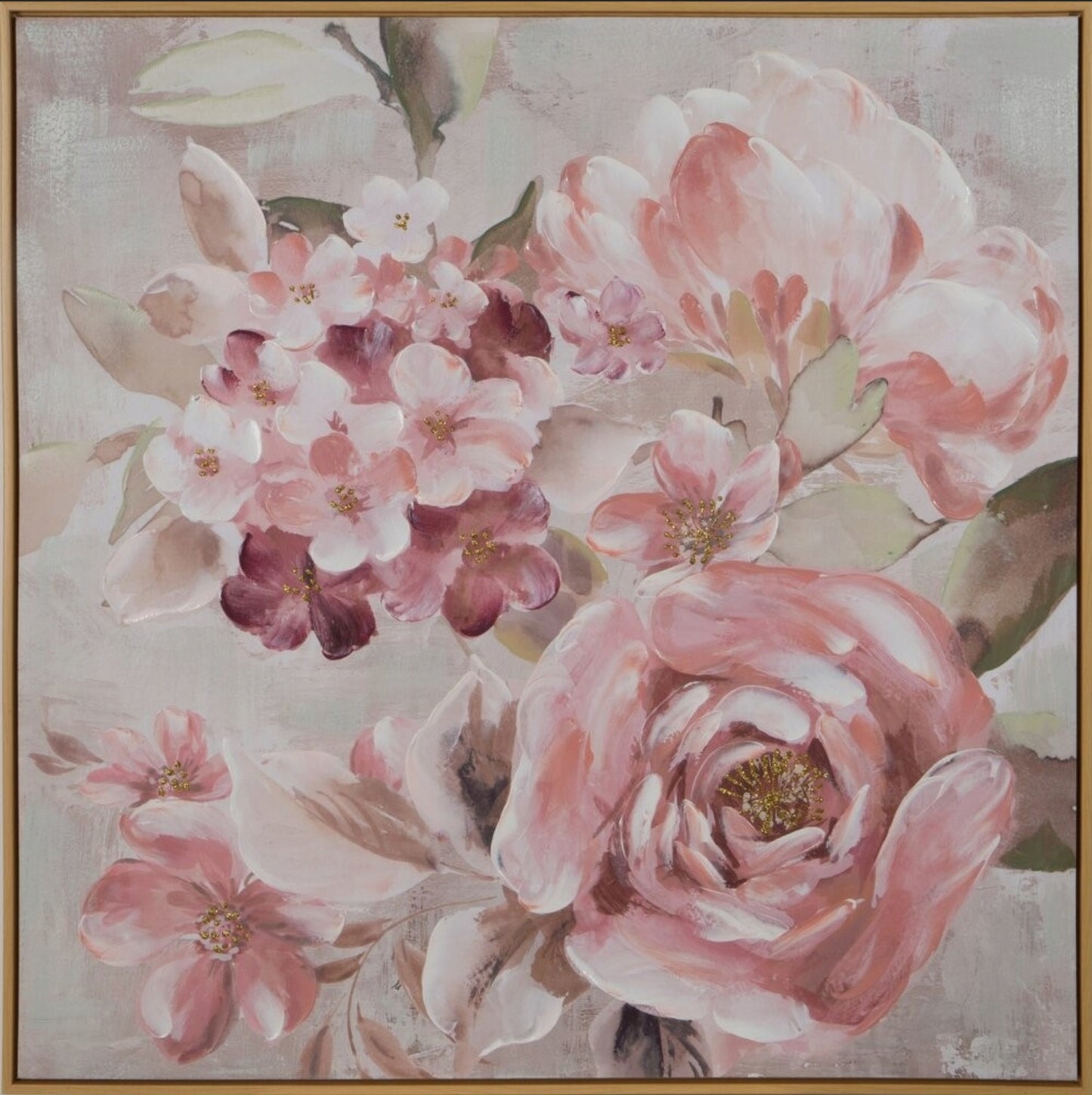 Glezna Ziedi 80/80 cm rozā/zelts - N1 Home