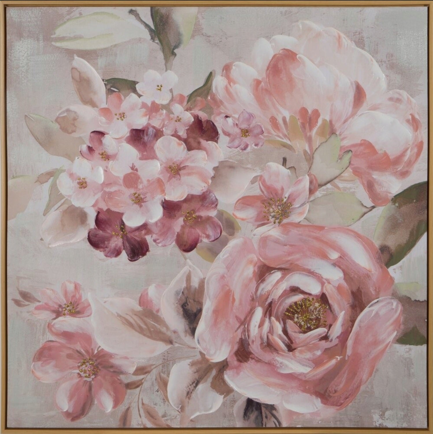 Glezna Ziedi 80/80 cm rozā/zelts - N1 Home