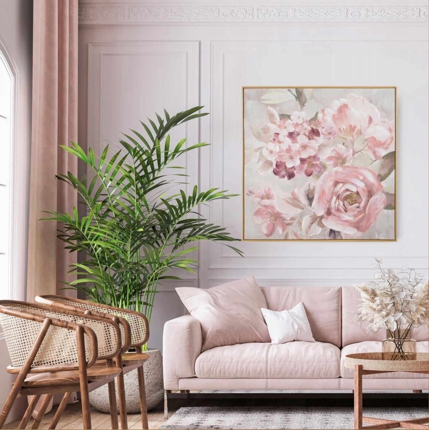 Glezna Ziedi 80/80 cm rozā/zelts - N1 Home