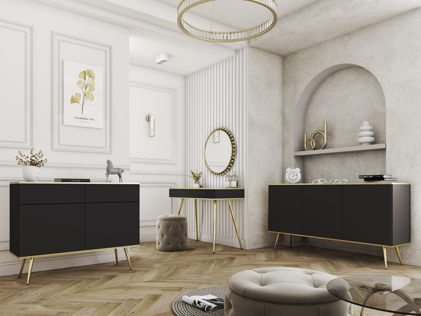 Naktsskapītis O2 54/59/39 cm melns/zelts - N1 Home