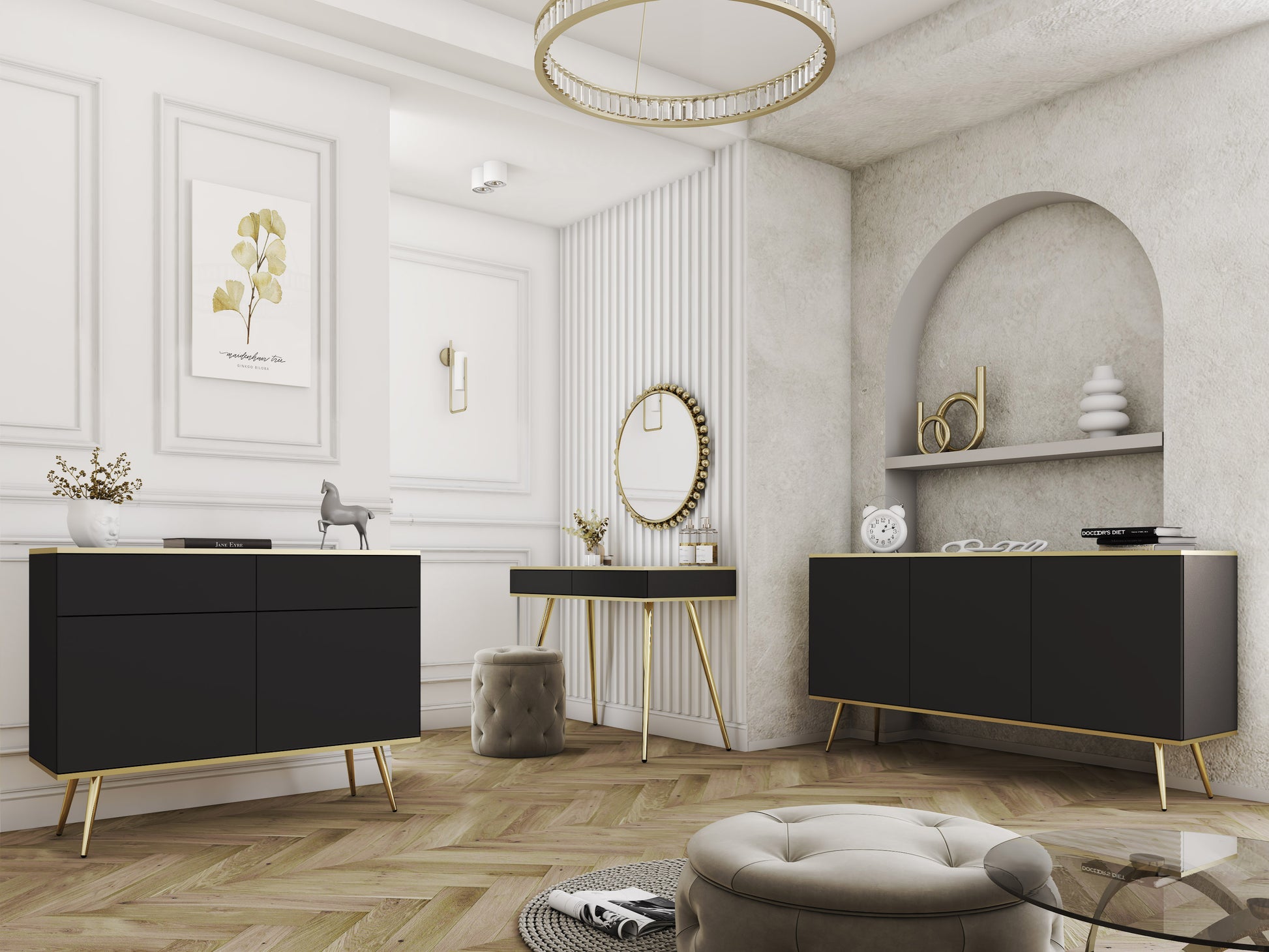 Naktsskapītis O2 54/59/39 cm melns/zelts - N1 Home