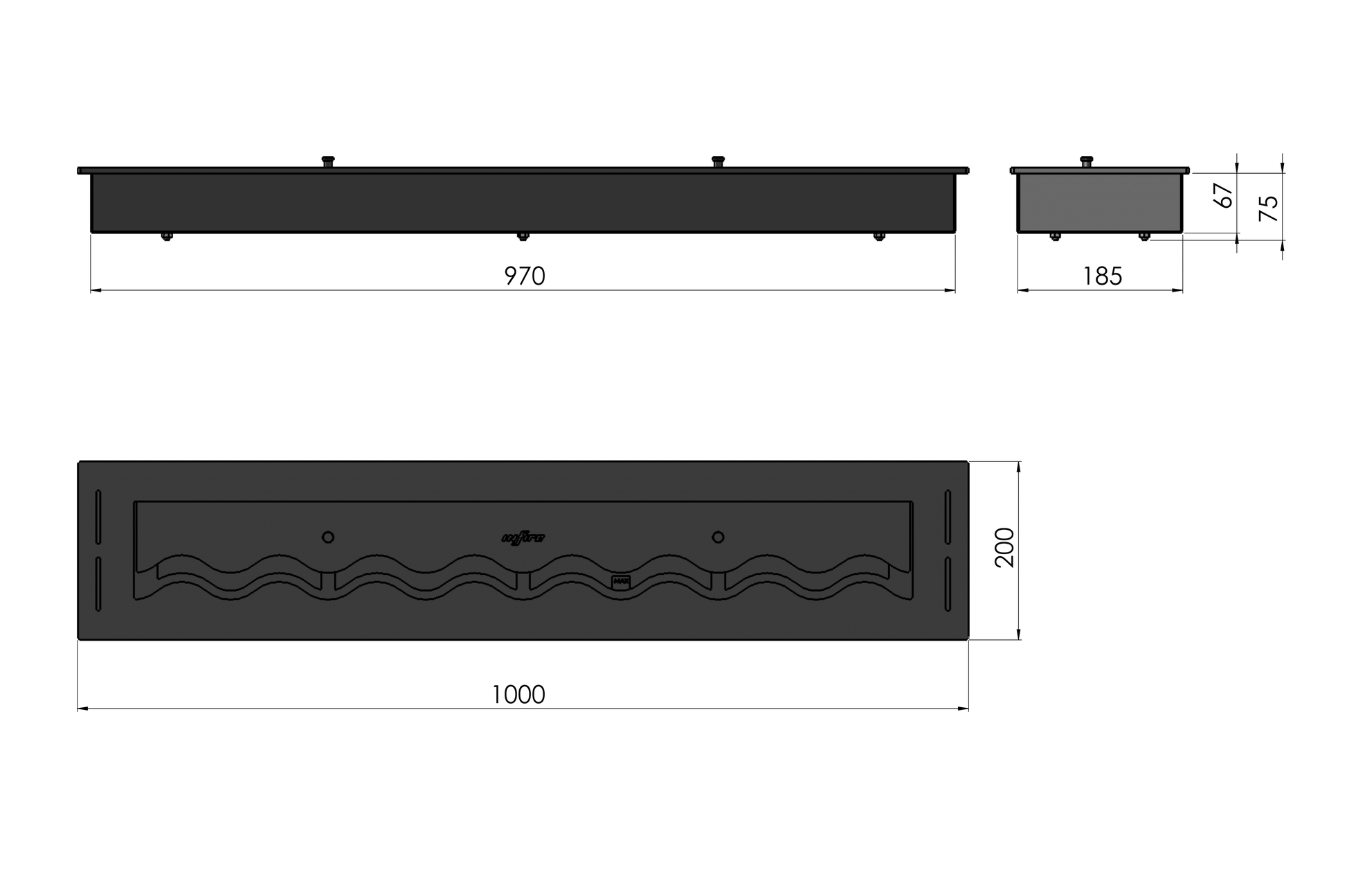 Biokamīns Lāpa BlasBurn 50/16; 60/16; 80/20; 100/20; 120/20; 150/20 x 7,5 cm melns - N1 Home