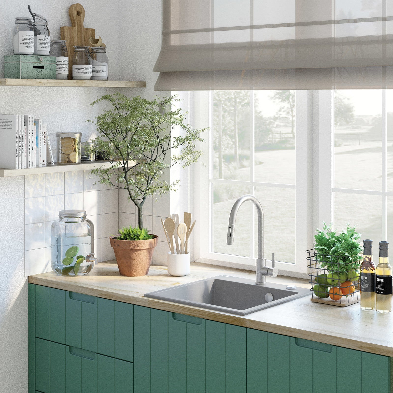 1-bļodas granīta izlietne Evora 500 x 500 x 216 grafīts - N1 Home