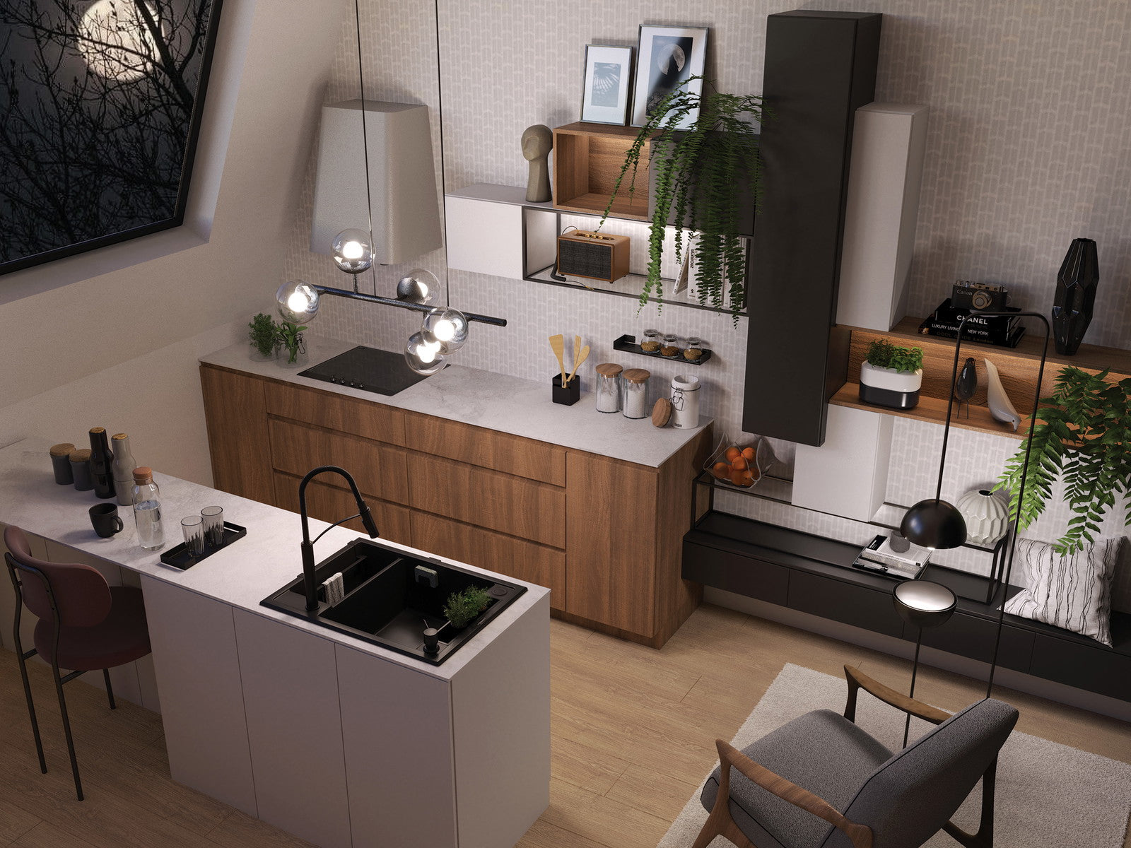 Magnētiskā 1,5 bļodiņu granīta izlietne Magnetic 690 x 500 x 219 antracīta metālika - N1 Home