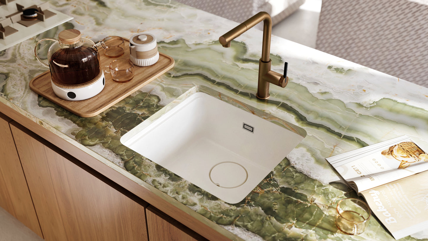 Virtuves jaucējkrāns ar izvelkamu snīpi MOMI 34,8 cm matēts tērauds - N1 Home