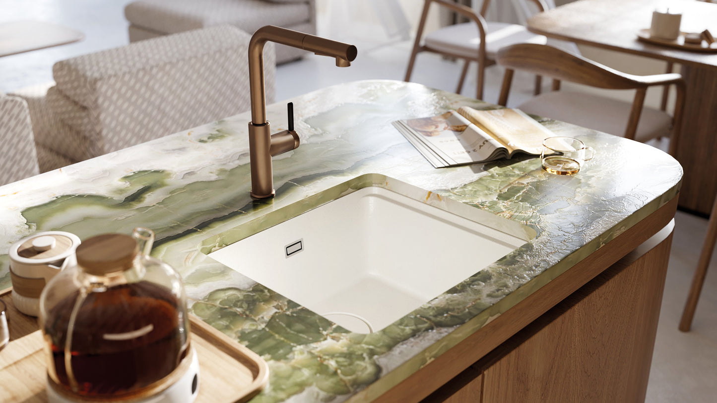 Virtuves jaucējkrāns ar izvelkamu snīpi MOMI 34,8 cm matēta bronza - N1 Home