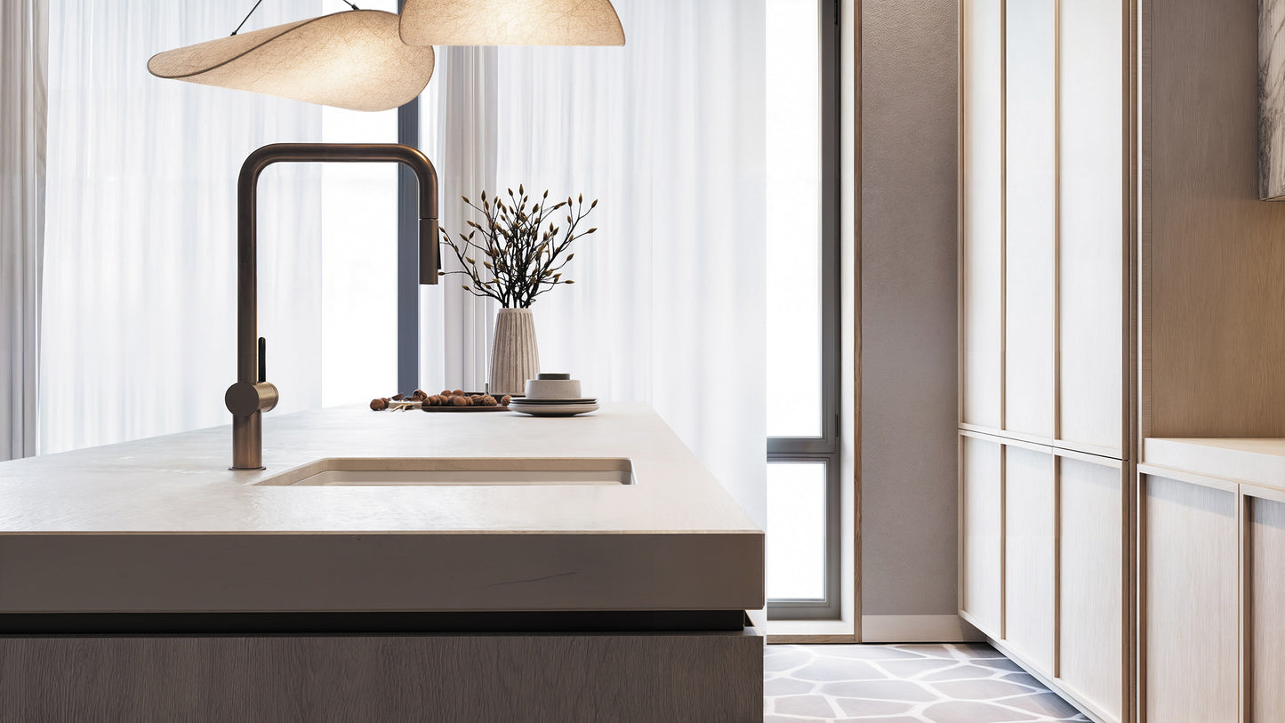 Virtuves jaucējkrāns ar izvelkamu snīpi Momi 408 mm nero - N1 Home