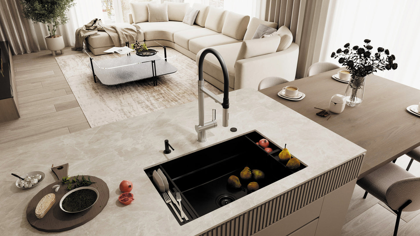 Virtuves jaucējkrāns ar ūdens filtra pieslēgumu un elastīgu snīpi Magnetic 549 mm nero - N1 Home