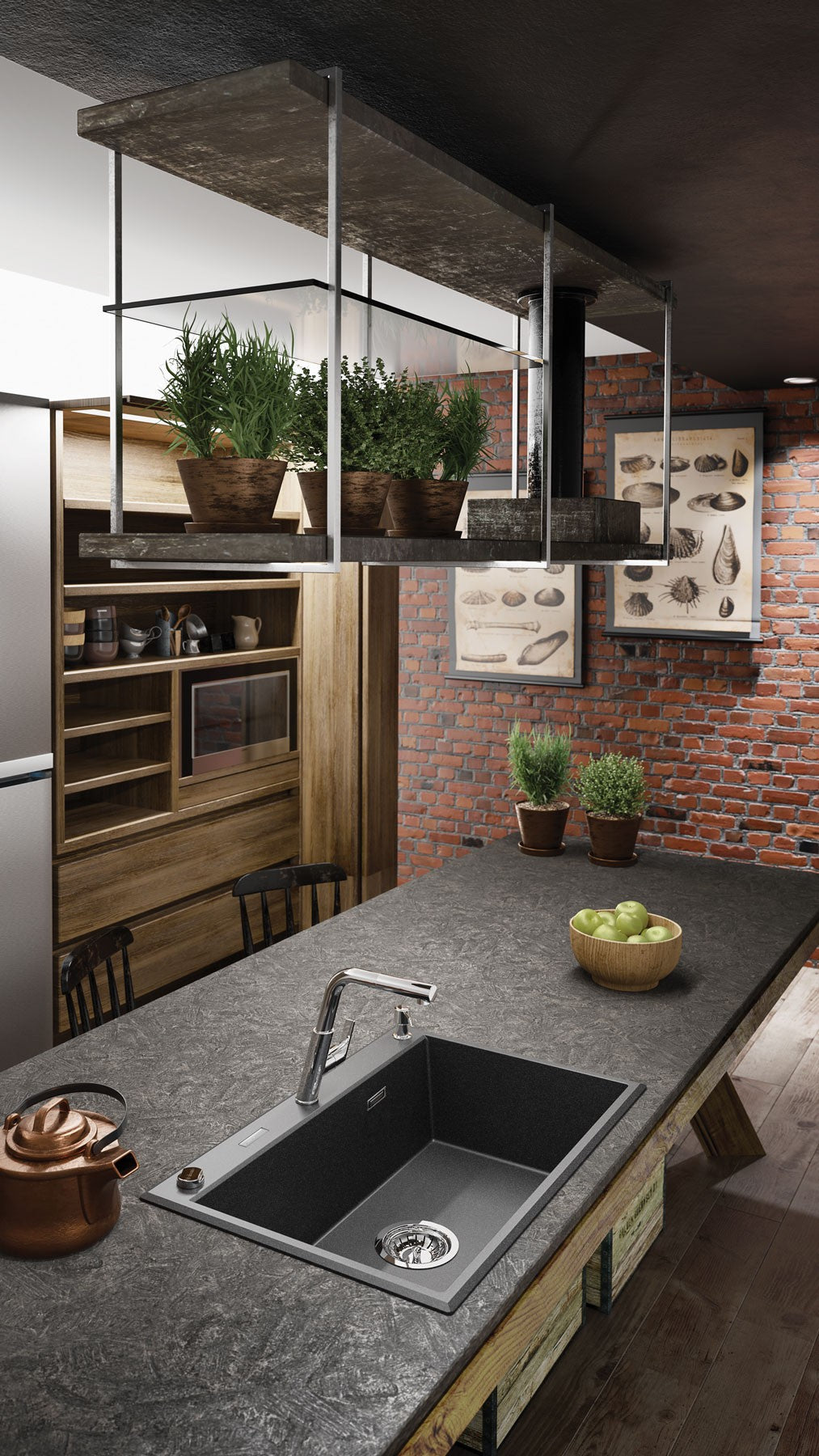 1-bļodas granīta izlietne Eridan 700 x 520 x 210 antracīta metāliska - N1 Home